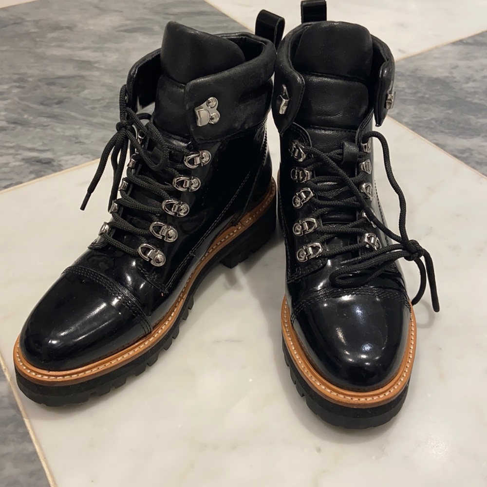 Marc fisher lace up shiny boots